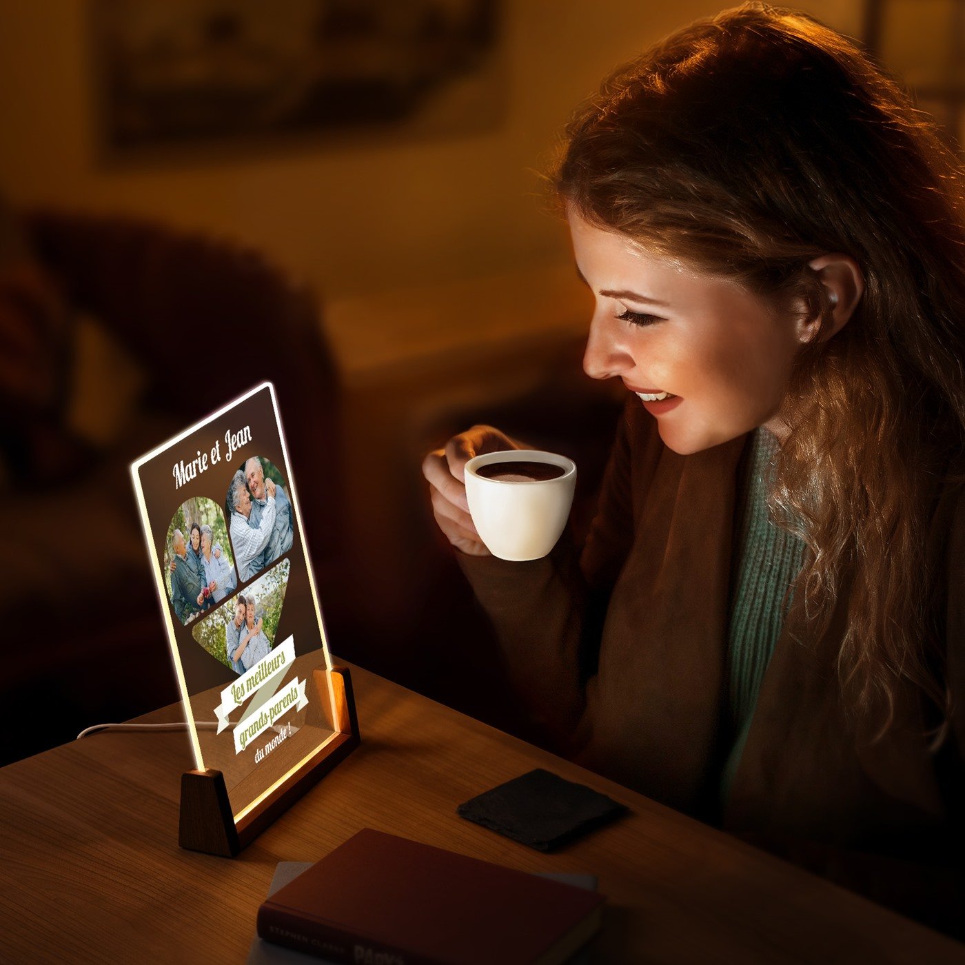Lámpara LED XL personalizada Murrano con foto para abuelos