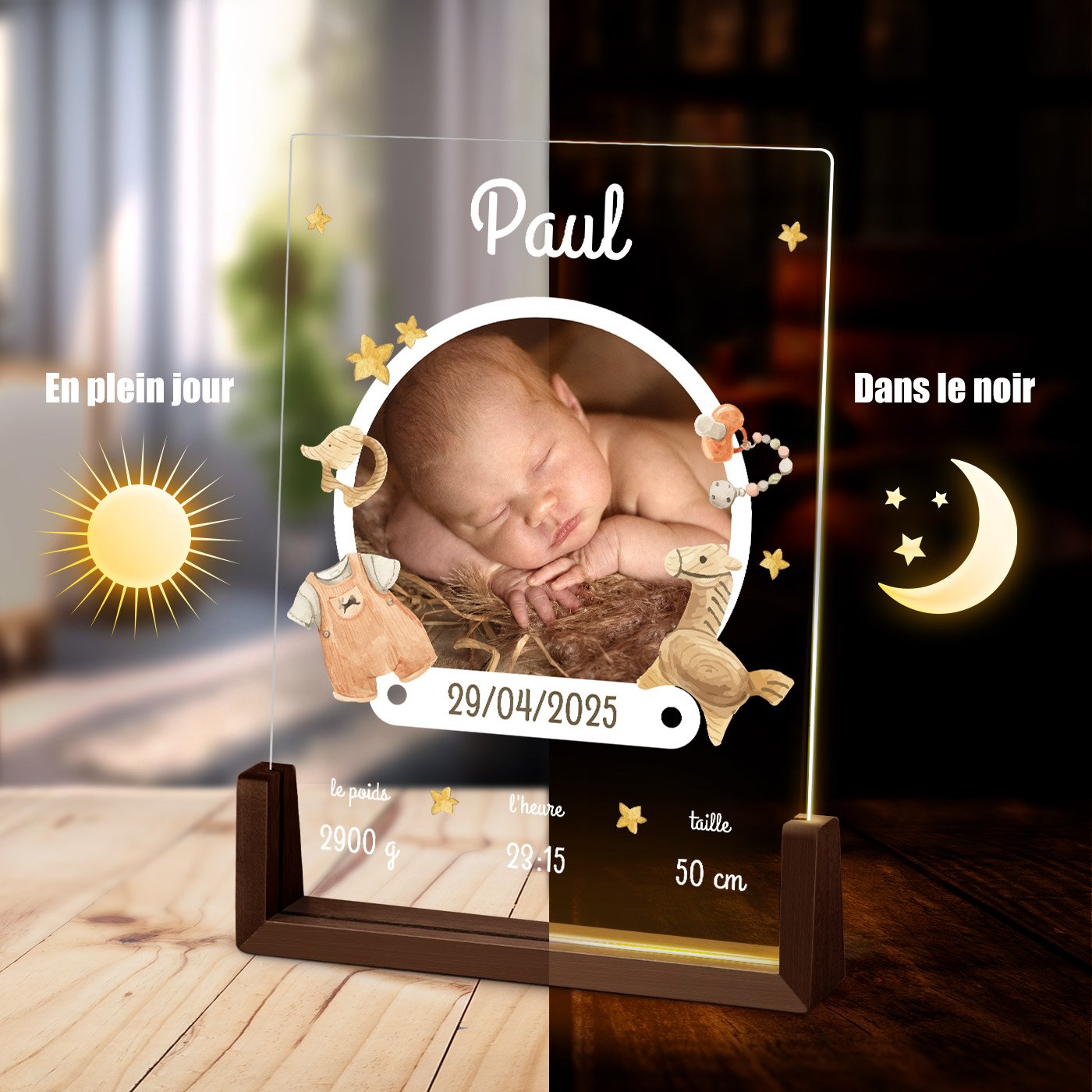 Lampe LED Murrano Personnalisée - XL pour Nouveau-né
