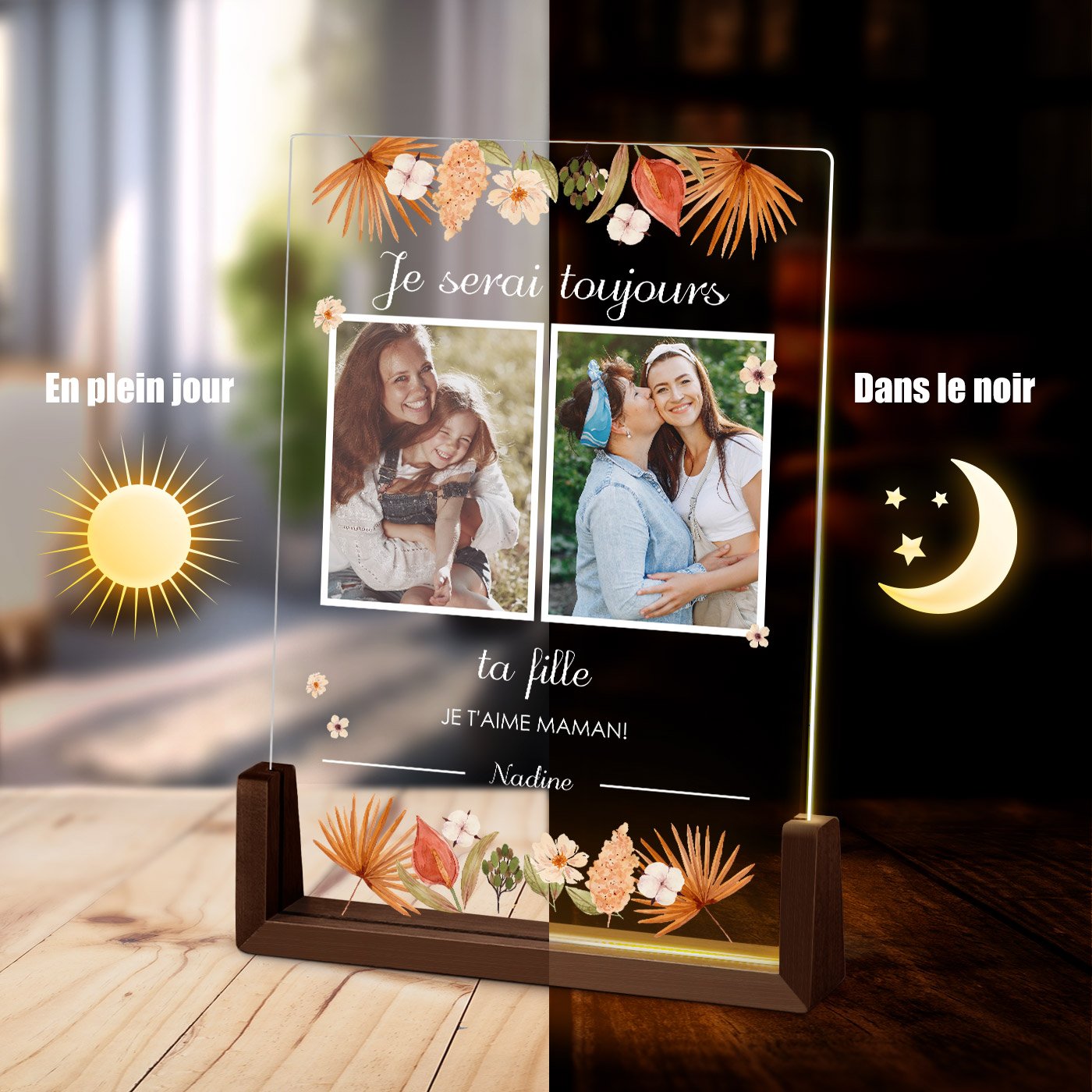 Lámpara LED XL personalizada Murrano con foto para mamá