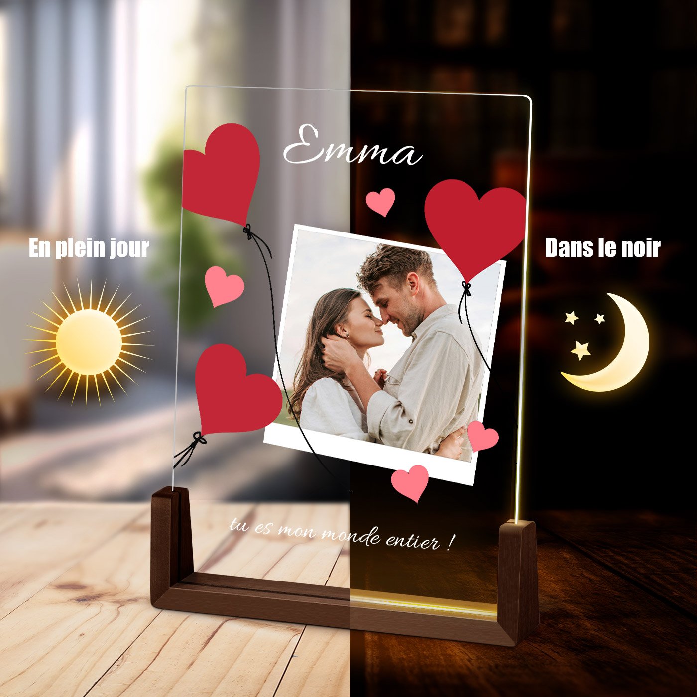 Lámpara LED personalizada Murrano - Marco de pareja amoroso XL