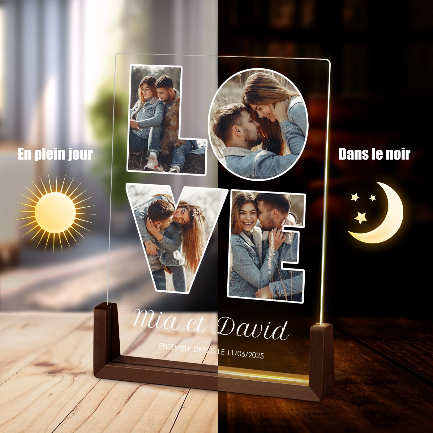 Lámpara LED XL personalizada de Murrano con foto para una pareja enamorada