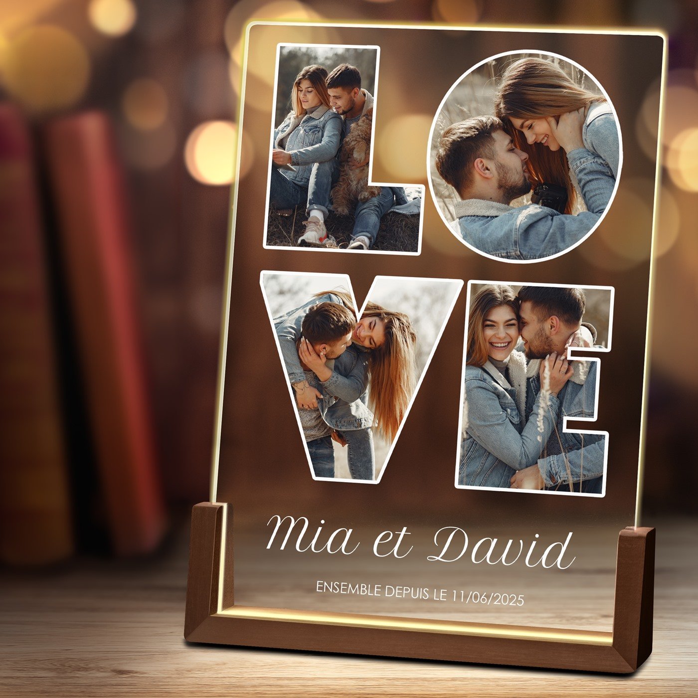 Lámpara LED XL personalizada de Murrano con foto para una pareja enamorada