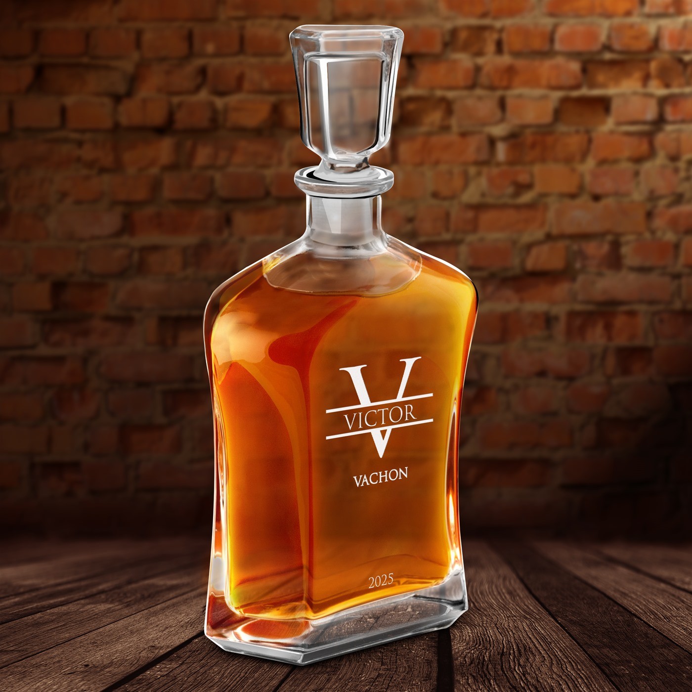 Carafa de whisky para aniversario con nombre y iniciales de Murrano