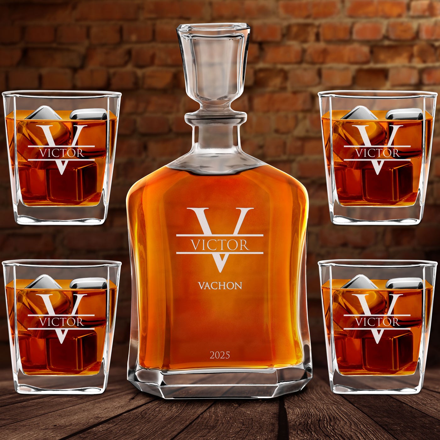 Set de decantador de whisky Murrano con 4 vasos personalizados