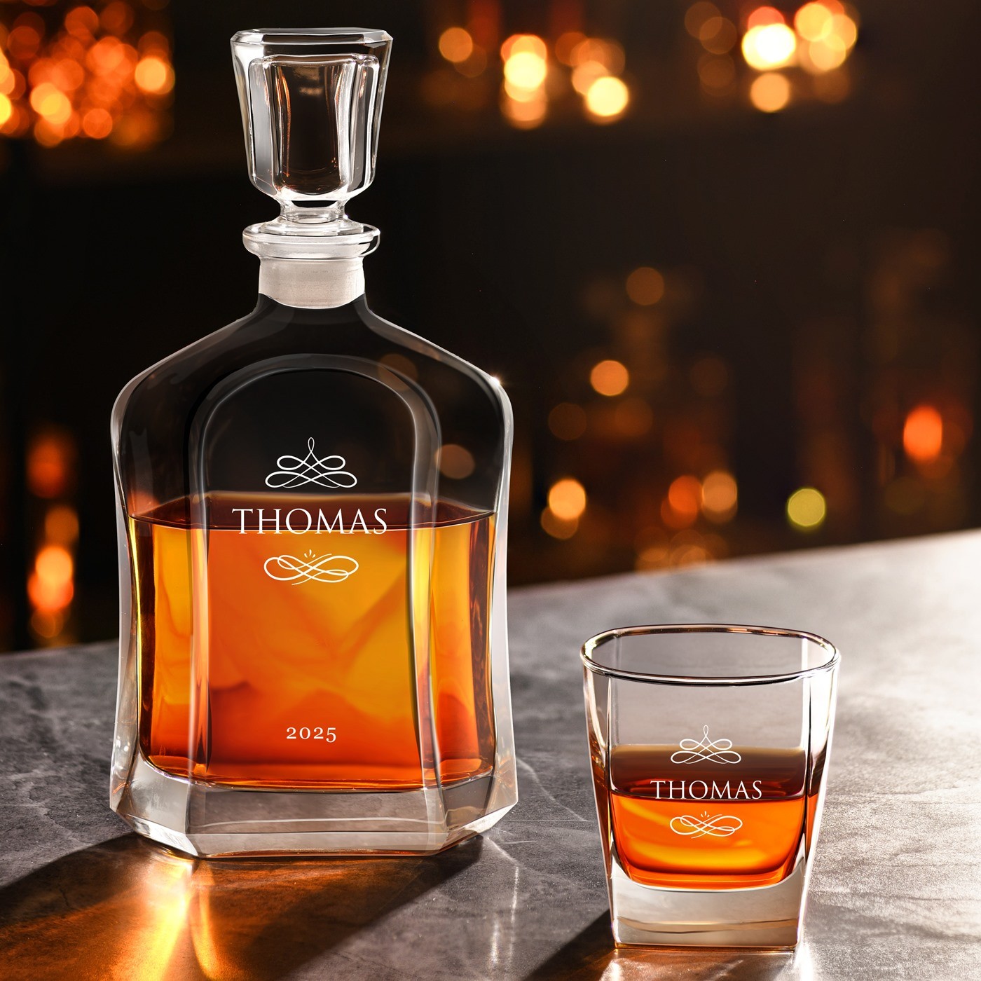 Conjunto de decantador de whisky Murrano con grabado personalizado