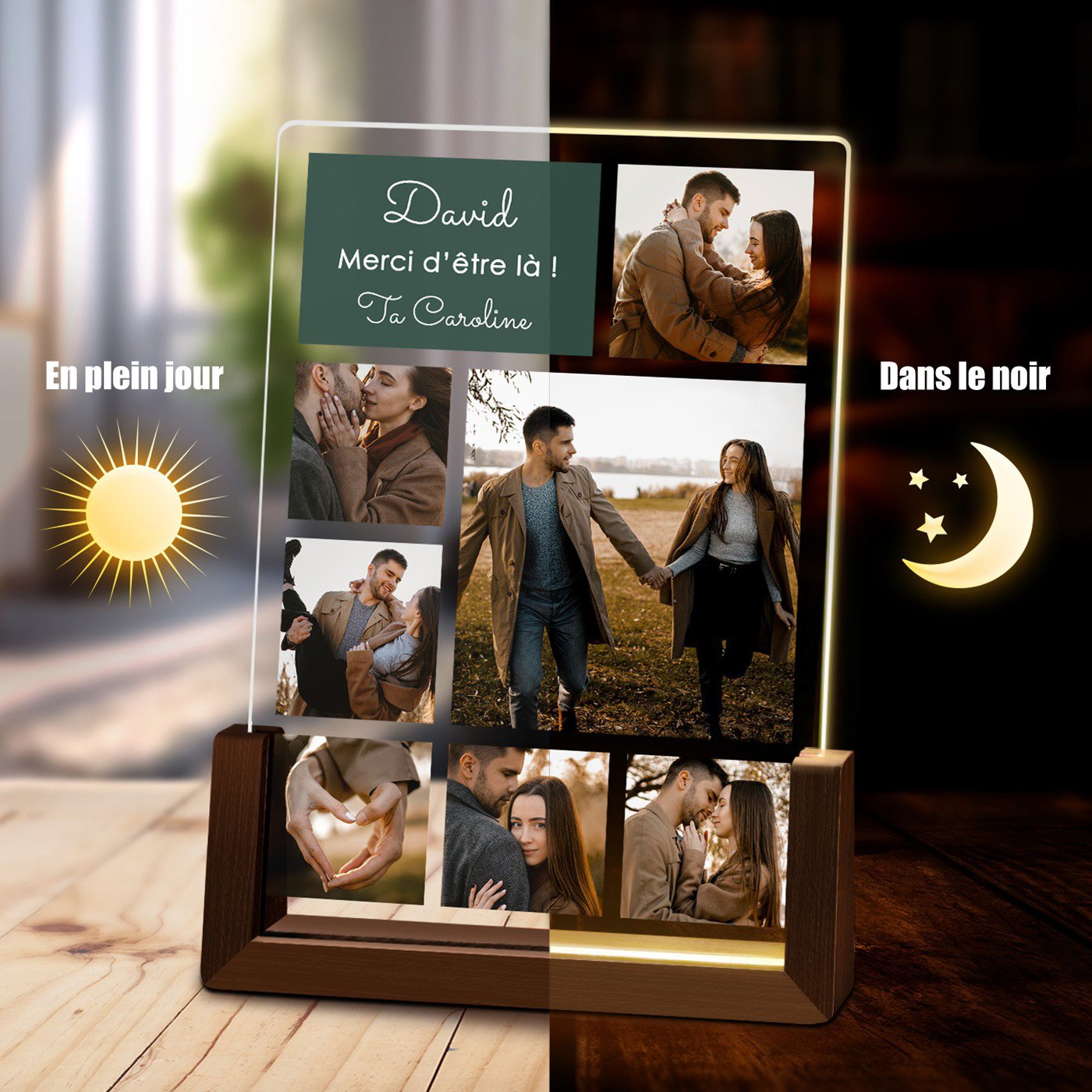 Marco de fotos LED personalizado Murrano para novio esposo amigo para el Día de San Valentín