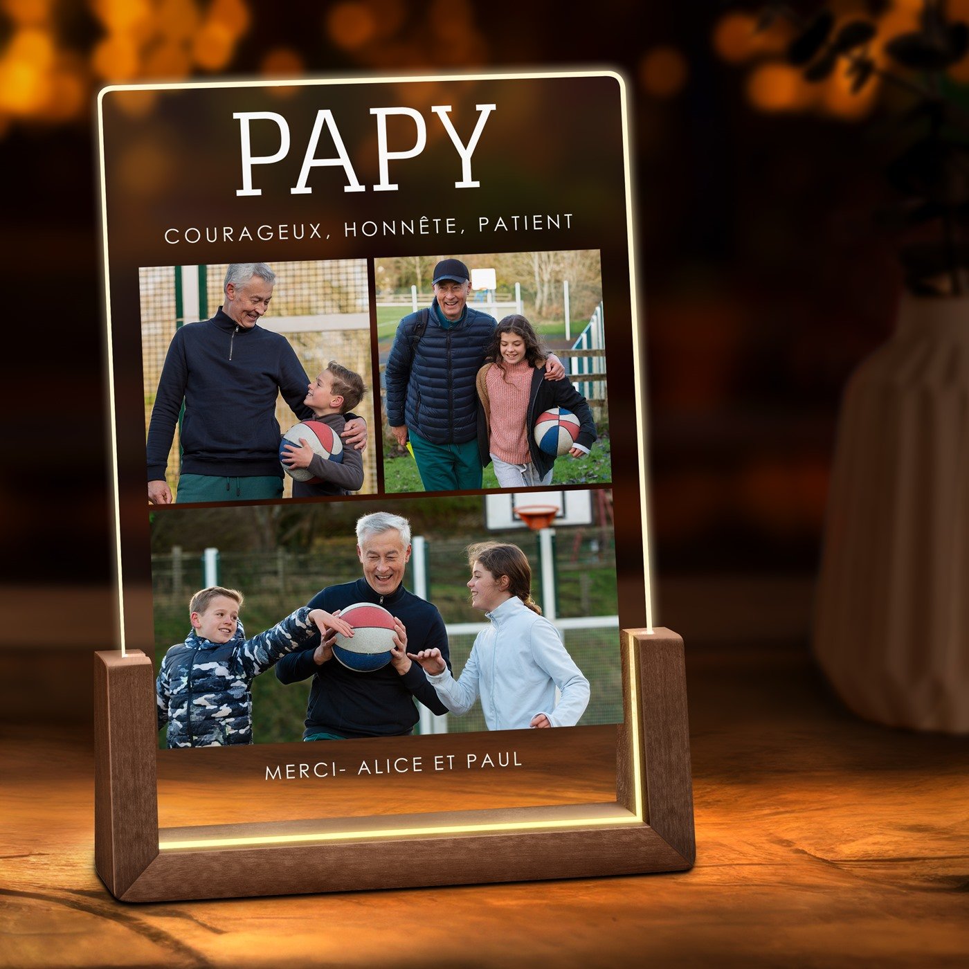 Lámpara LED personalizada Murrano con foto para abuelo