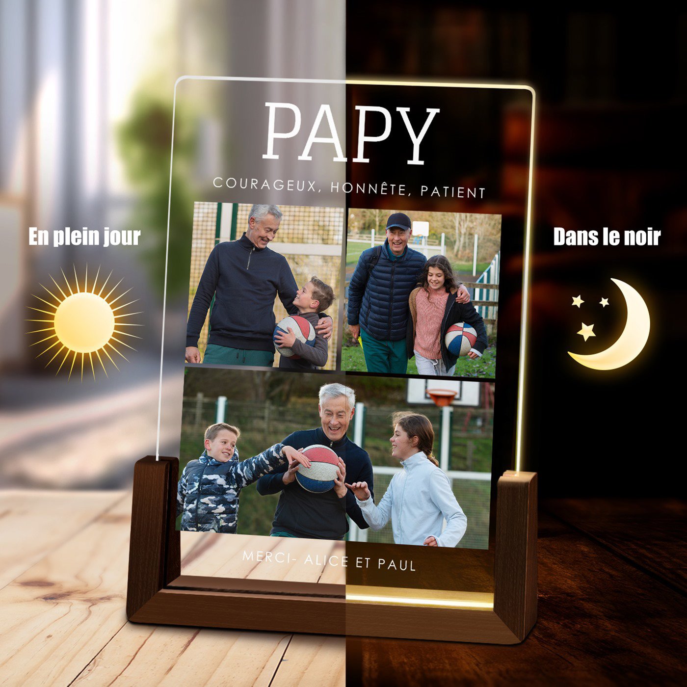 Lámpara LED personalizada Murrano con foto para abuelo