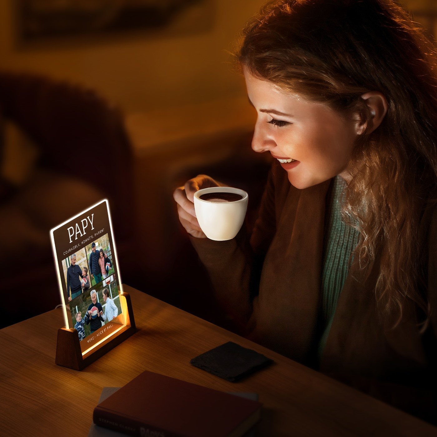 Lámpara LED personalizada Murrano con foto para abuelo