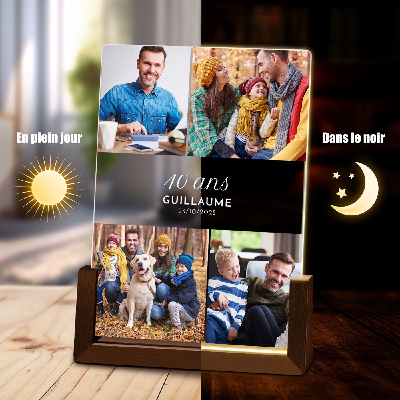 Murrano Customized LED Photo Lamp for Men's 40th Birthday