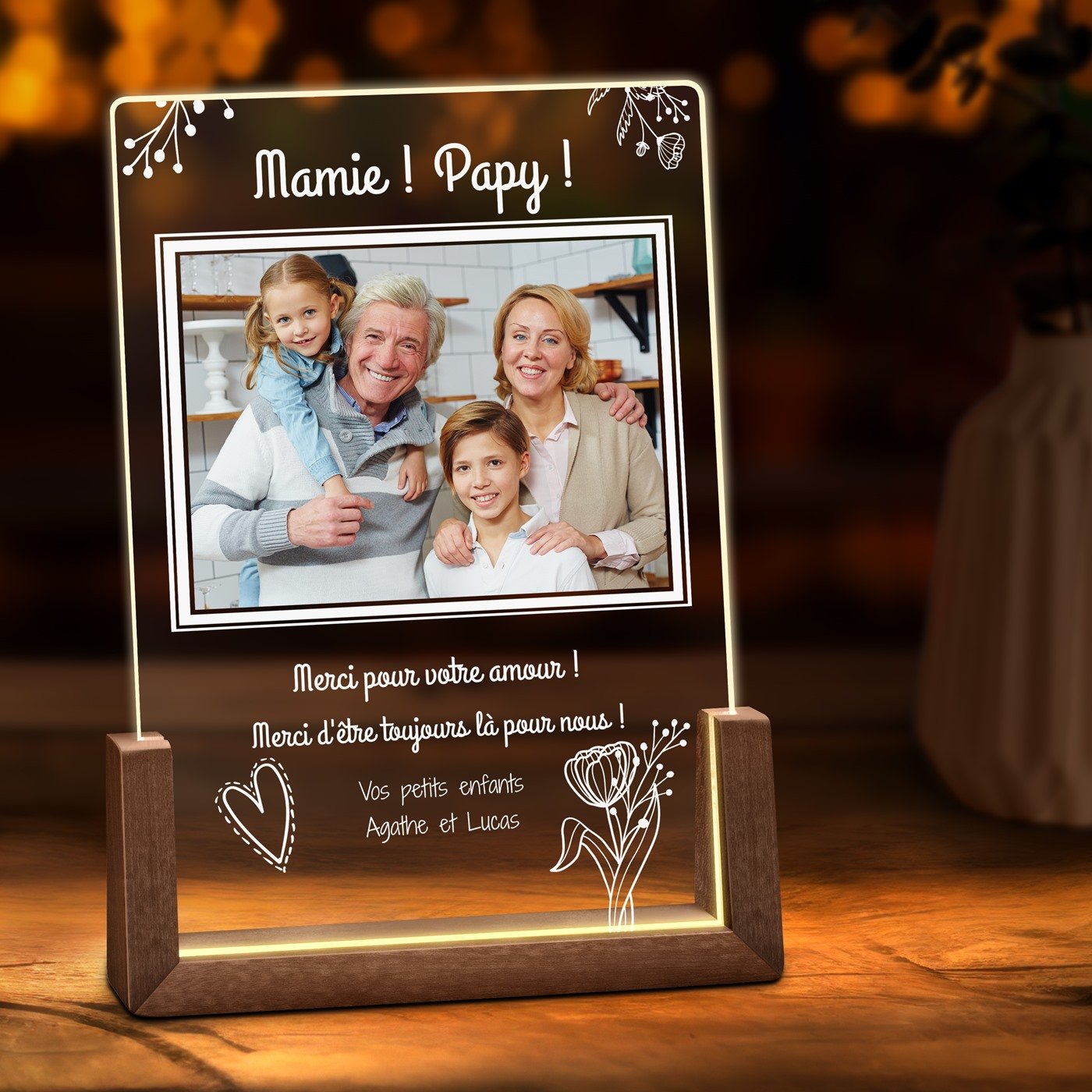 Lámpara LED personalizada Murrano con foto para abuelos
