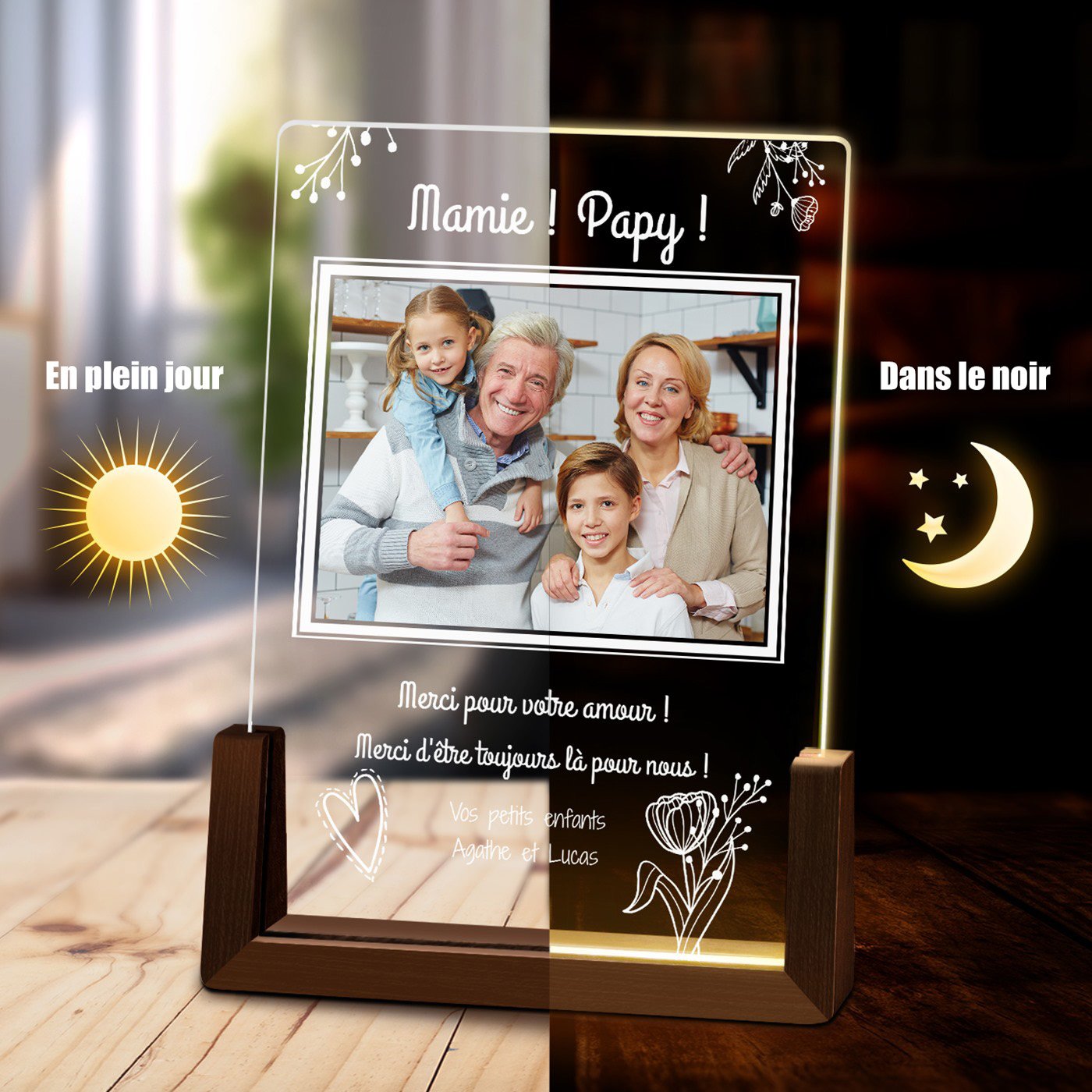 Murrano Customized LED Lamp with Photo for Grandparents