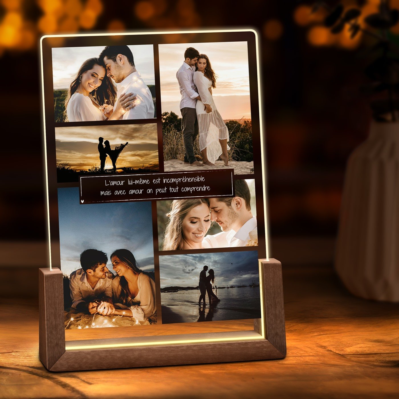 Lámpara LED personalizada Murrano para parejas (15x22 cm, luz blanca cálida)