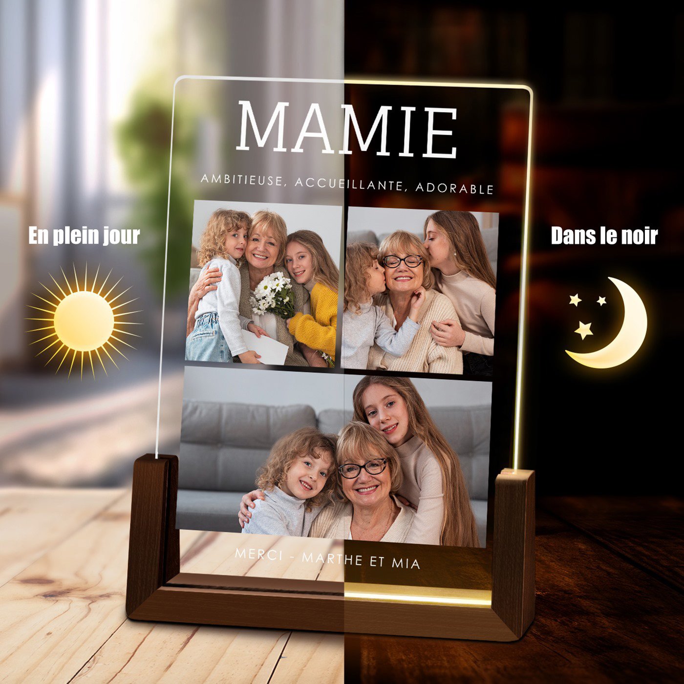 Lámpara LED personalizada Murrano con foto para la abuela