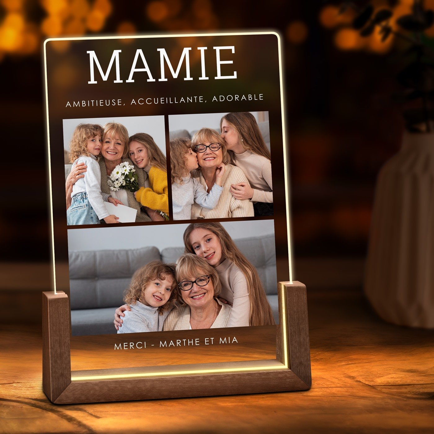 Lámpara LED personalizada Murrano con foto para la abuela
