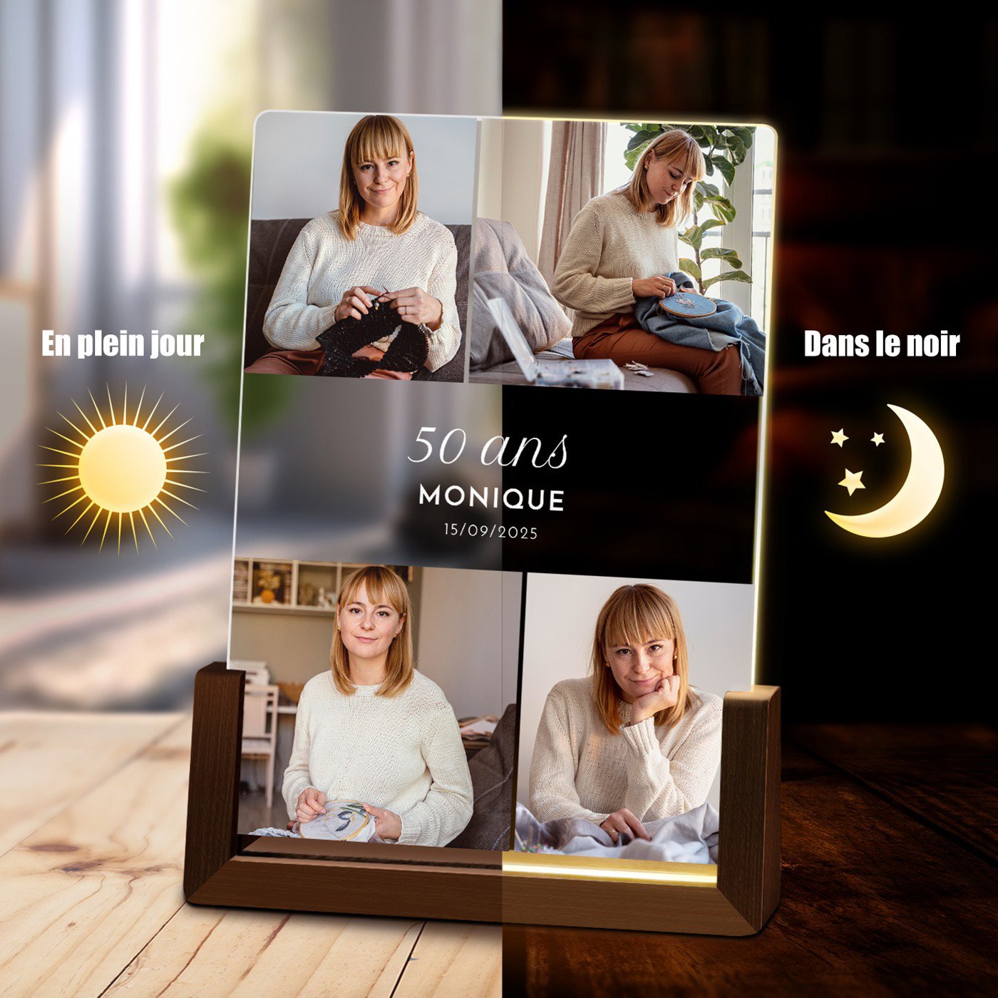 Lampe LED personnalisée Murrano avec photo pour femme - 40 ans