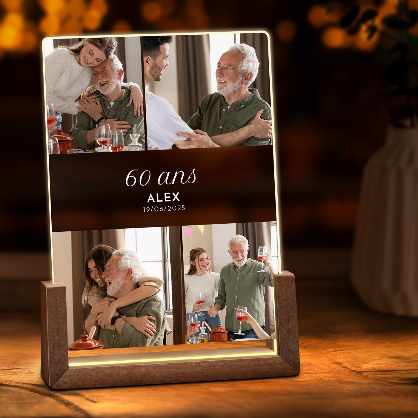 Personalized LED Lamp with Photo for Men's 60th Birthday