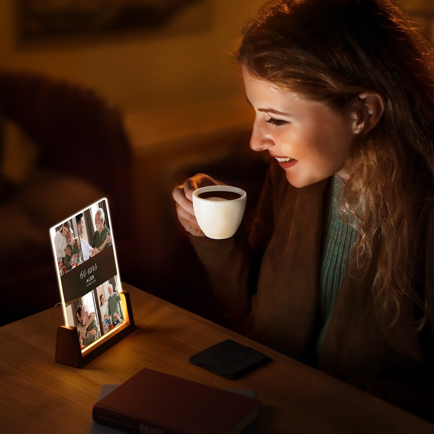 Lampe LED personnalisée avec photo pour un homme fêtant ses 60 ans
