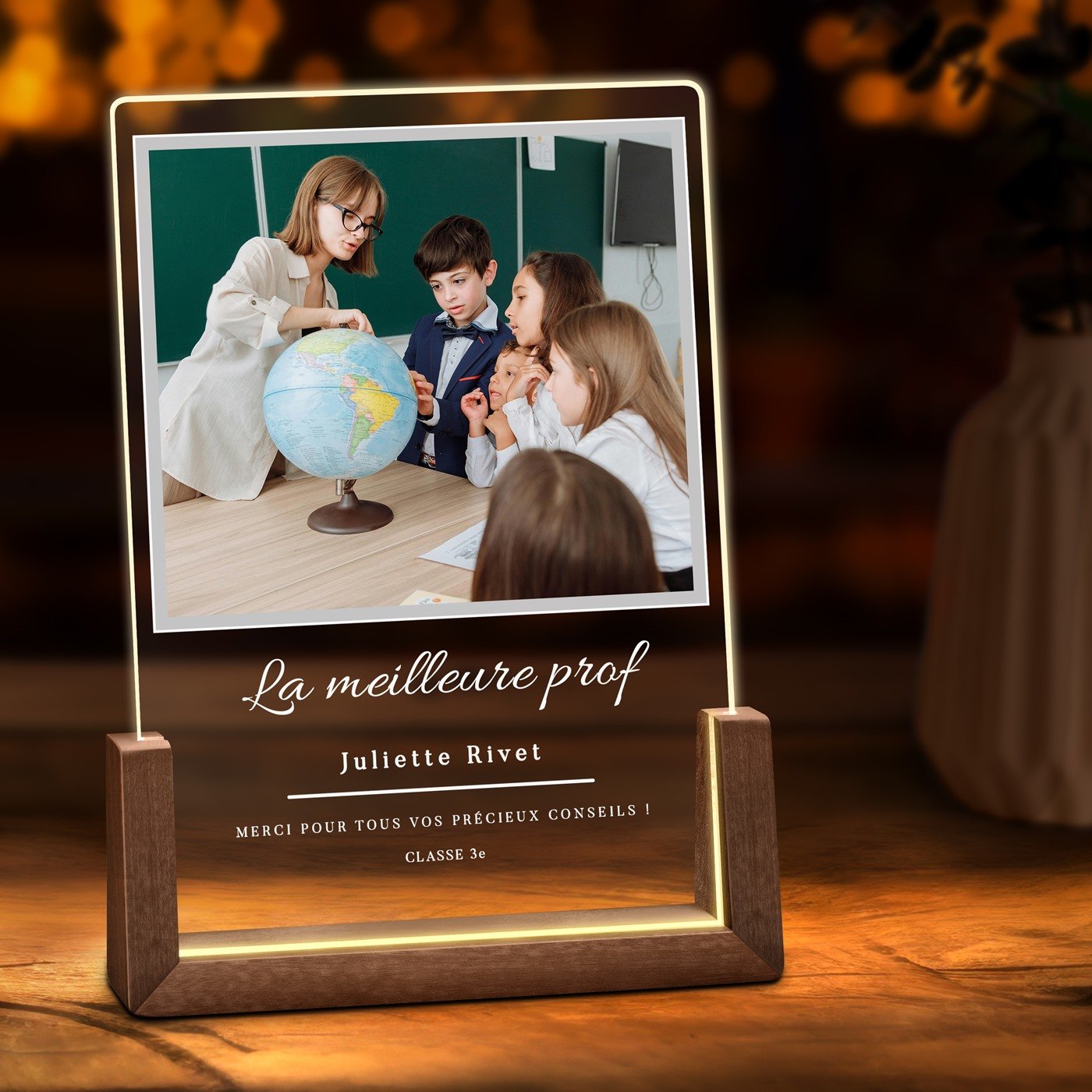 Lámpara LED personalizada Murrano con foto para profesor