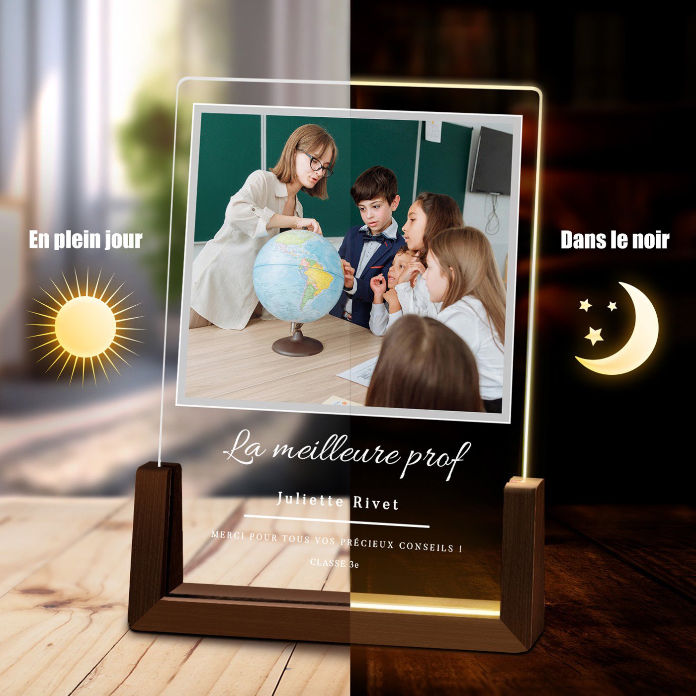 Lámpara LED personalizada Murrano con foto para profesor