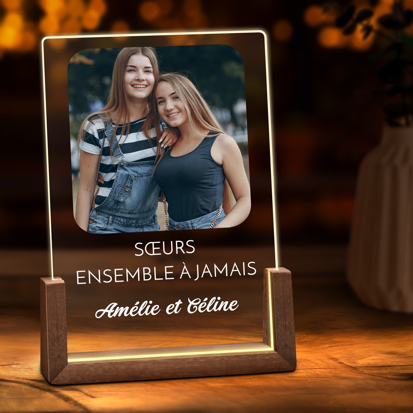 Lámpara LED Murrano Personalizada con Foto para Hermana Mejor Amiga Gemela