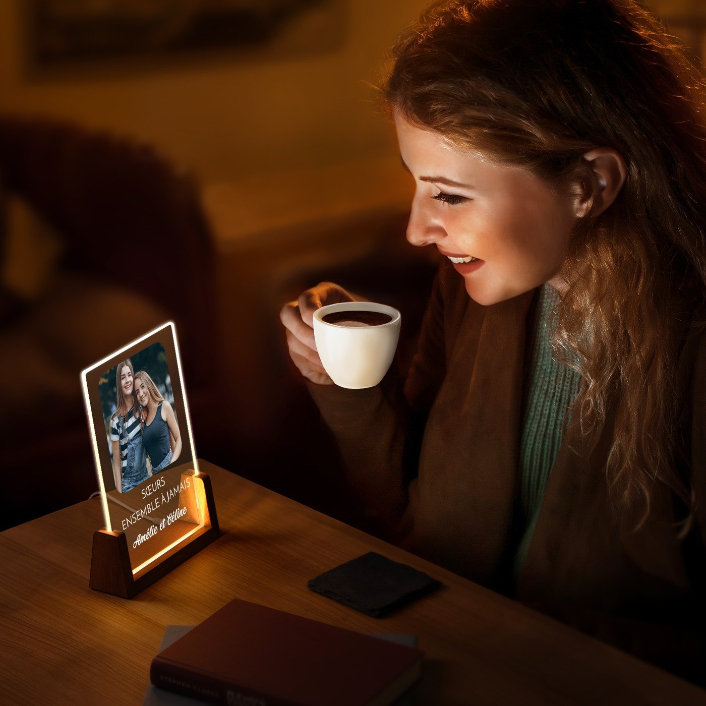Lámpara LED Murrano Personalizada con Foto para Hermana Mejor Amiga Gemela