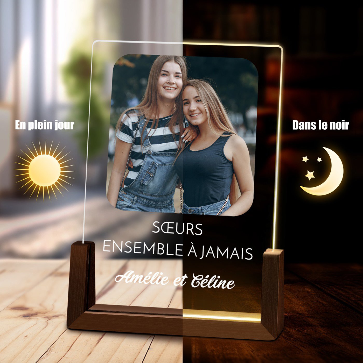Lámpara LED Murrano Personalizada con Foto para Hermana Mejor Amiga Gemela