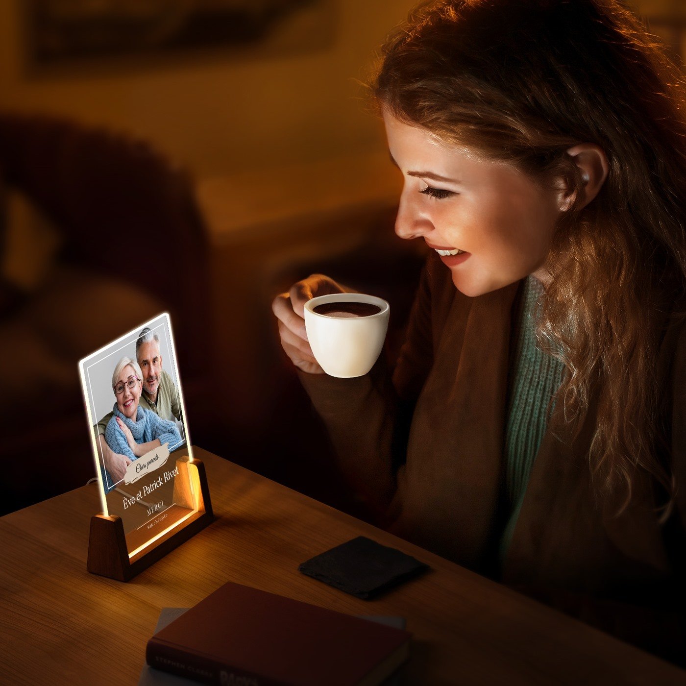 Lámpara LED personalizada Murrano con foto para padres