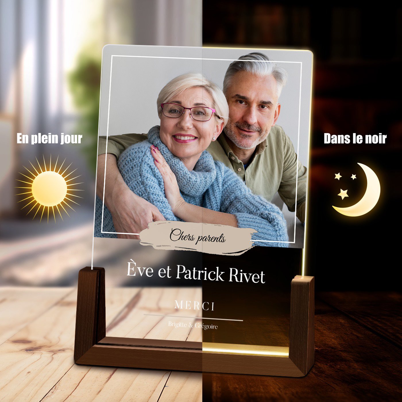 Lámpara LED personalizada Murrano con foto para padres