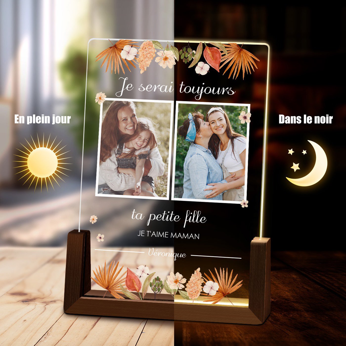 Cadre photo LED personnalisé avec éclairage pour maman - Murrano