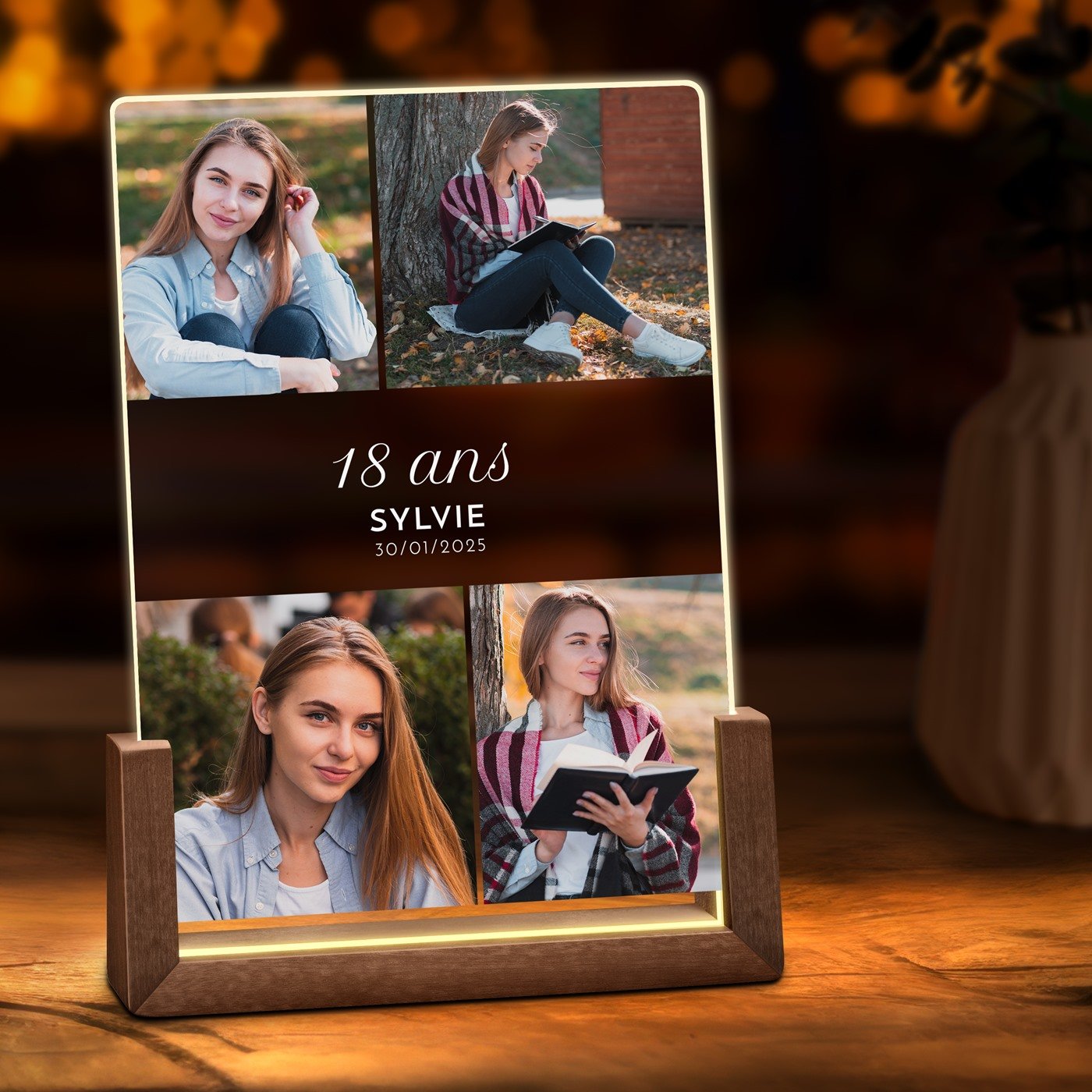 Lampe LED personnalisée avec photo pour anniversaire de 18 ans