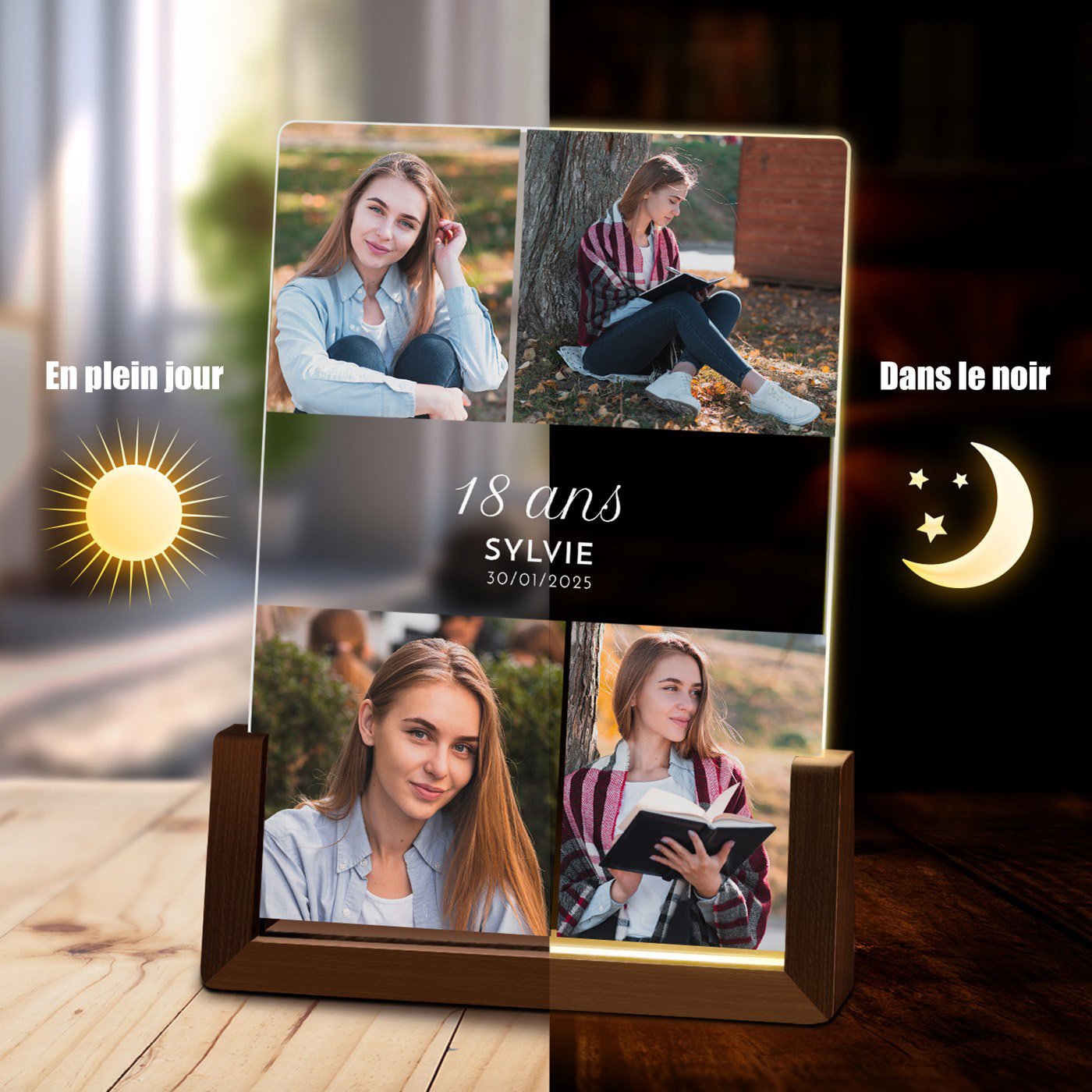Lampe LED personnalisée avec photo pour anniversaire de 18 ans
