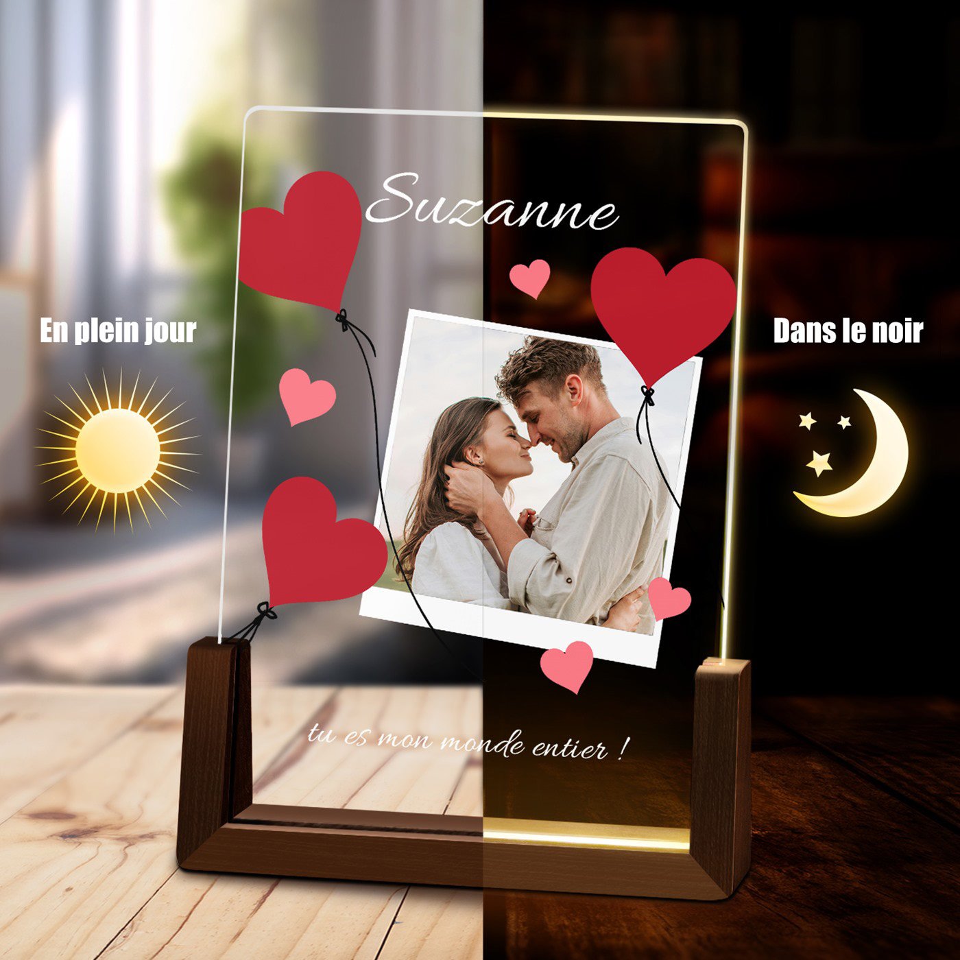 Lámpara LED personalizada Murrano con foto - Él y Ella