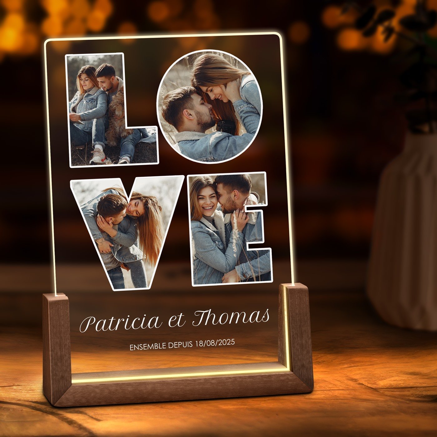 Lámpara LED personalizada Murrano para parejas