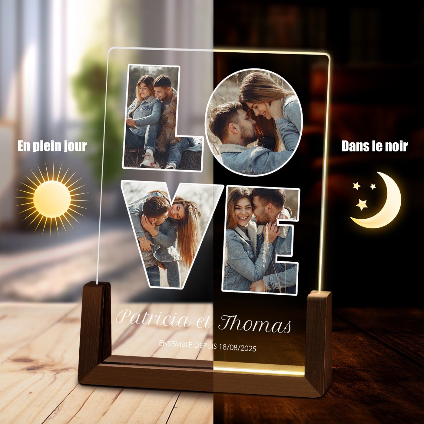 Murrano Custom LED Photo Lamp for Couples