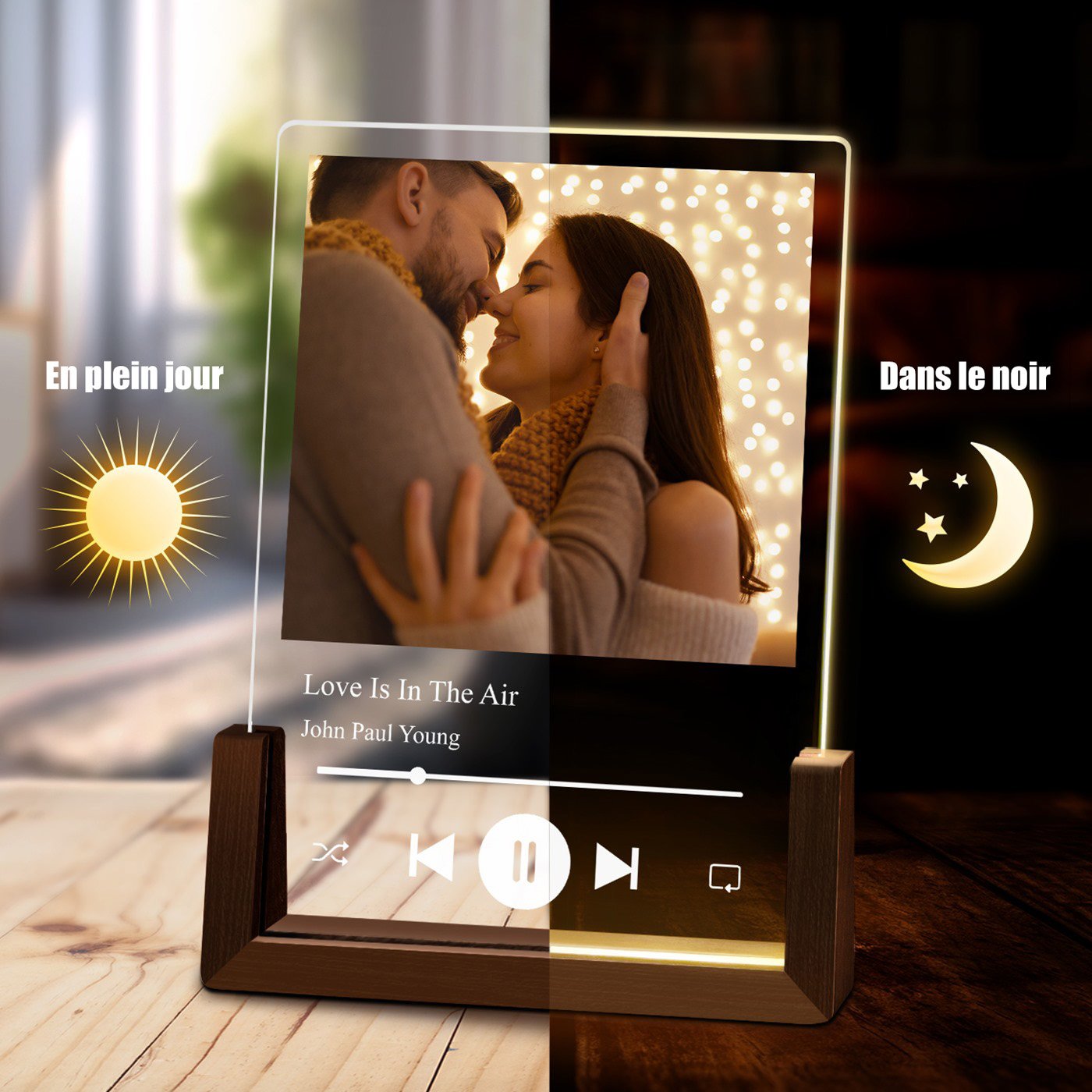 Lámpara LED personalizada Murrano con foto para pareja amante de la música