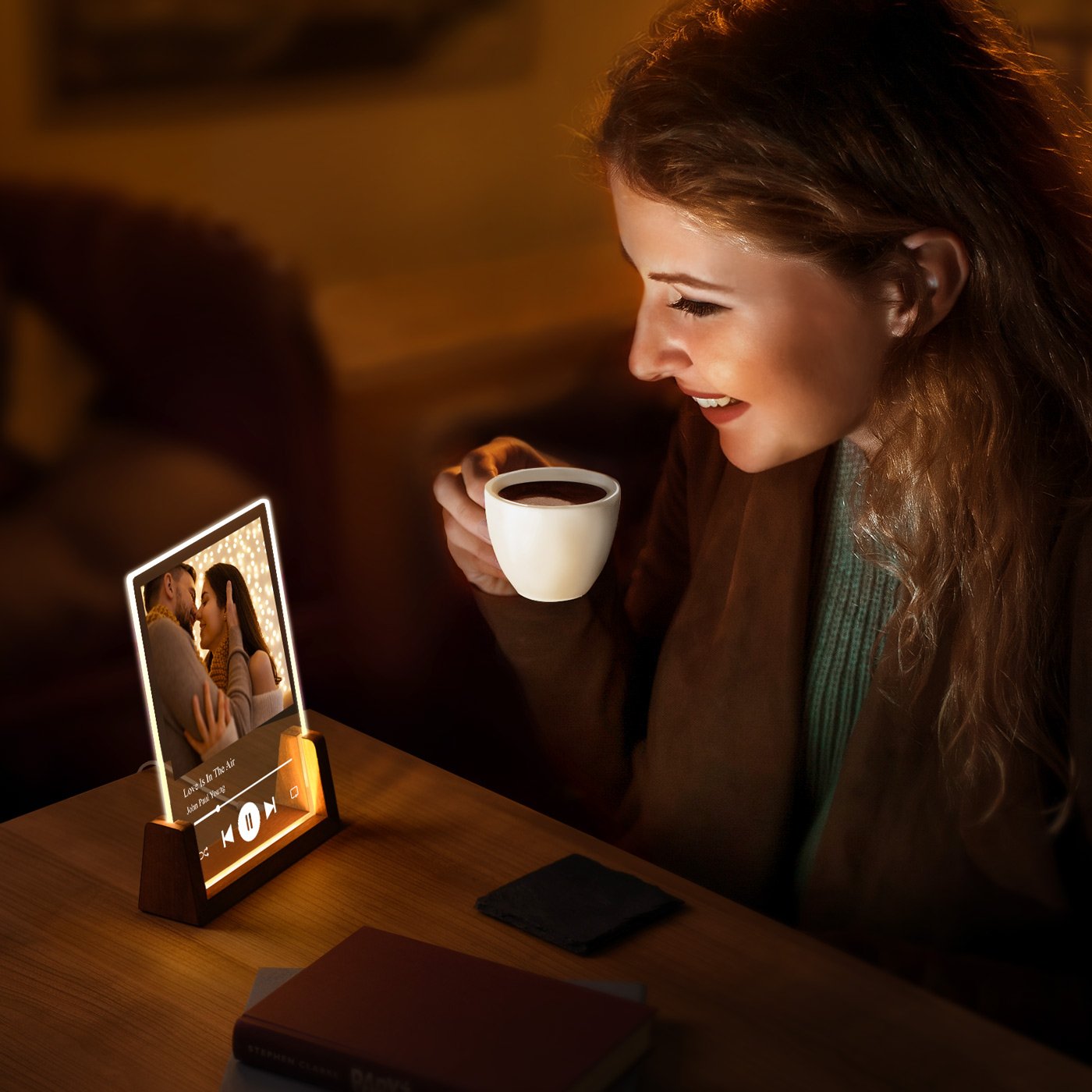 Lámpara LED personalizada Murrano con foto para pareja amante de la música