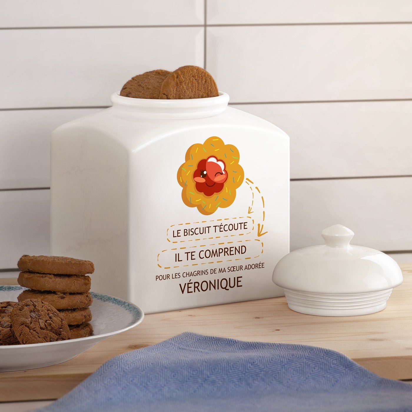 Tarro de galletas personalizado de cerámica Murrano para la mejor hermana