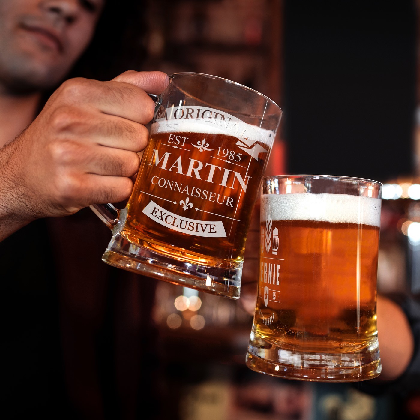 Murrano Personalized Beer Glass Mug with Laser Engraving for Beer Enthusiast
