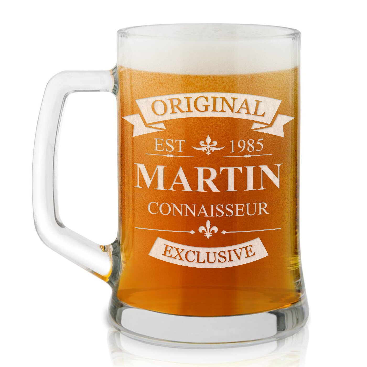 Murrano Personalized Beer Glass Mug with Laser Engraving for Beer Enthusiast