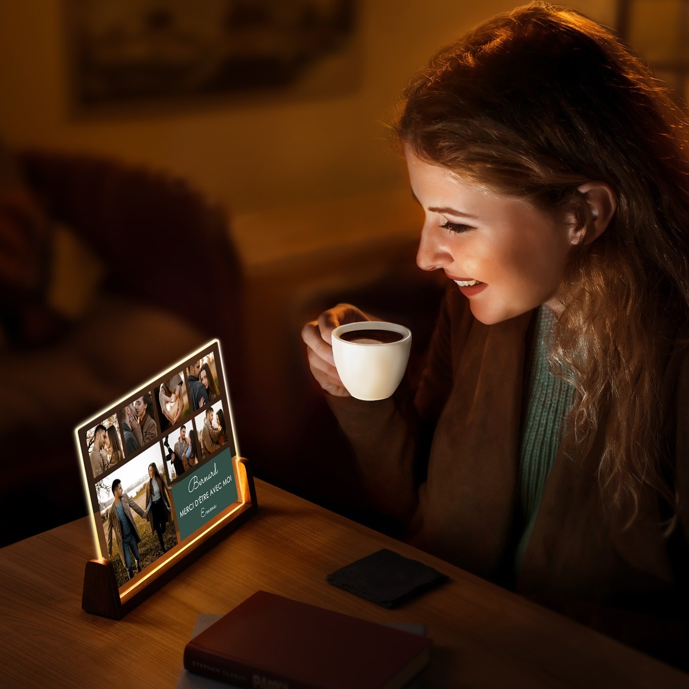 Lámpara LED horizontal personalizada Murrano con foto para pareja