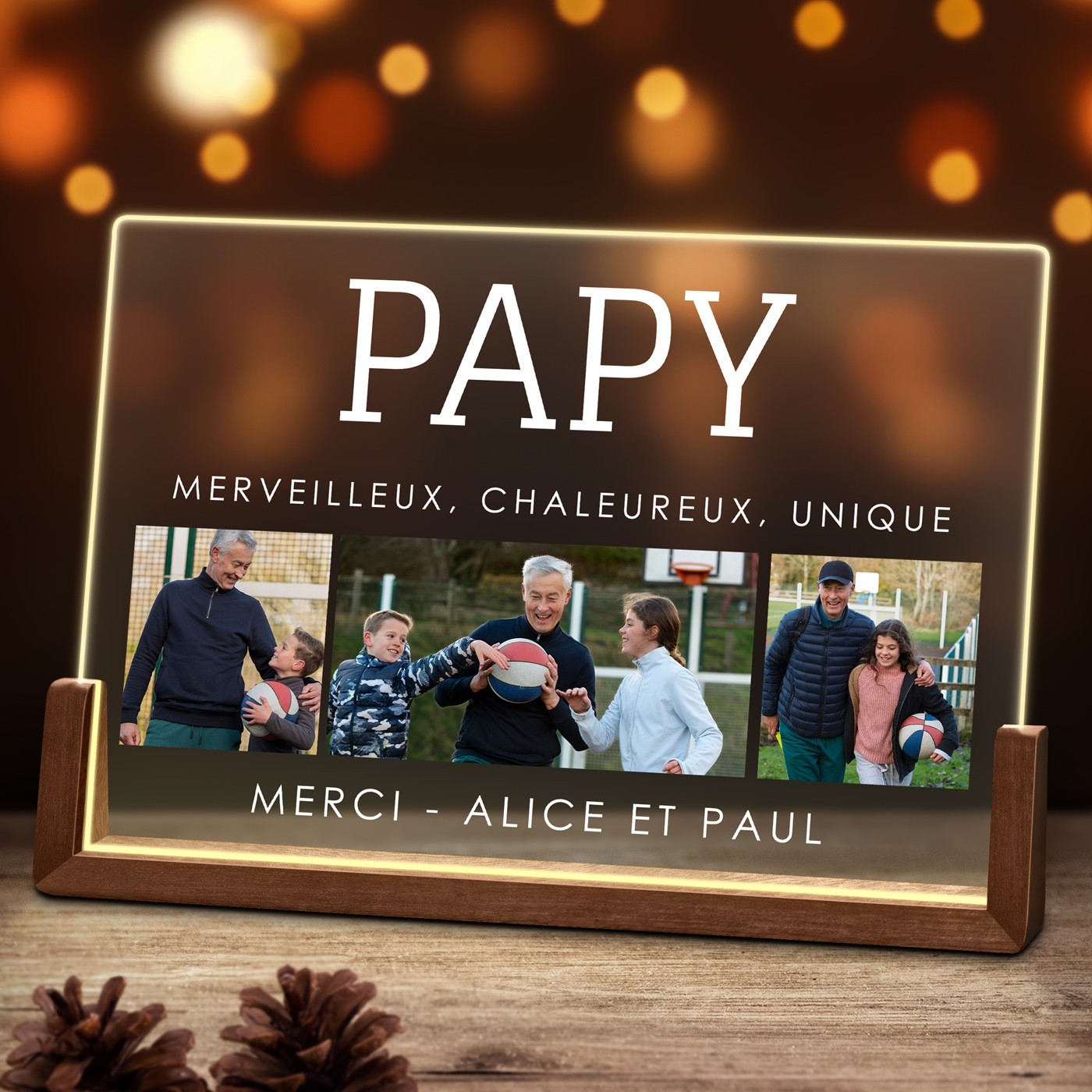 Lámpara LED horizontal personalizada Murrano para abuelo