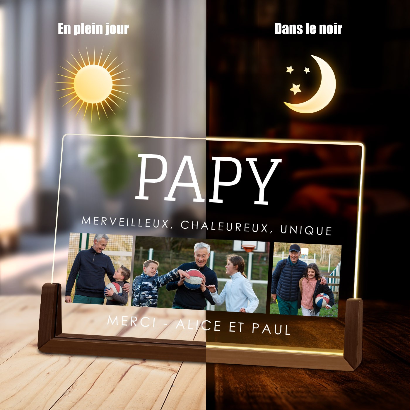 Lampe LED horizontale personnalisée Murrano pour papy