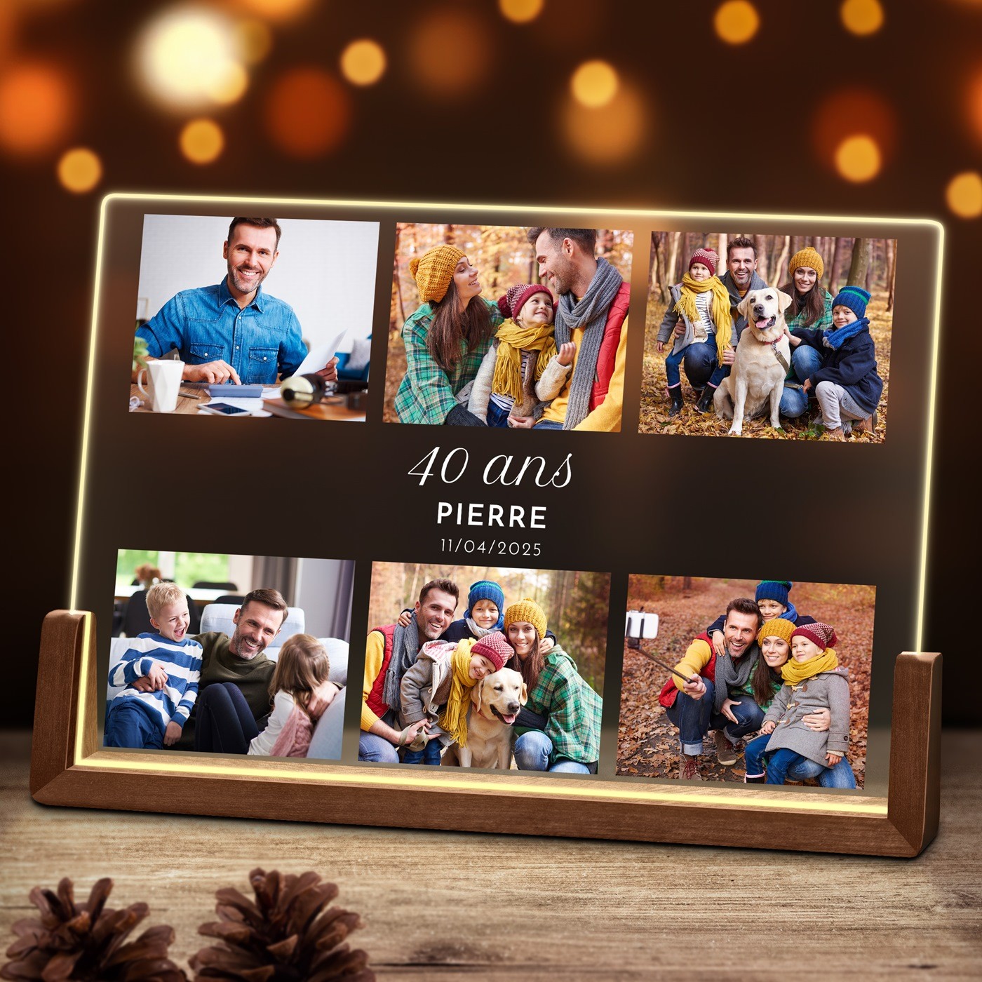 Custom Horizontal LED Lamp with Photo for His 40th Birthday