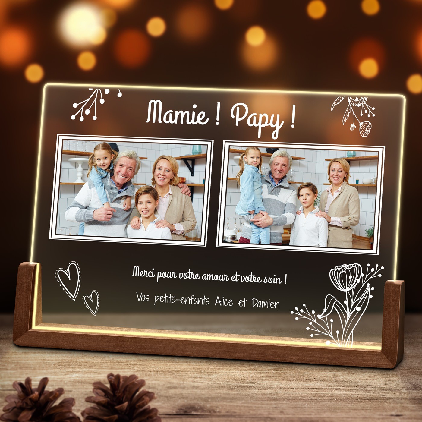 Lámpara LED horizontal personalizada para abuelos