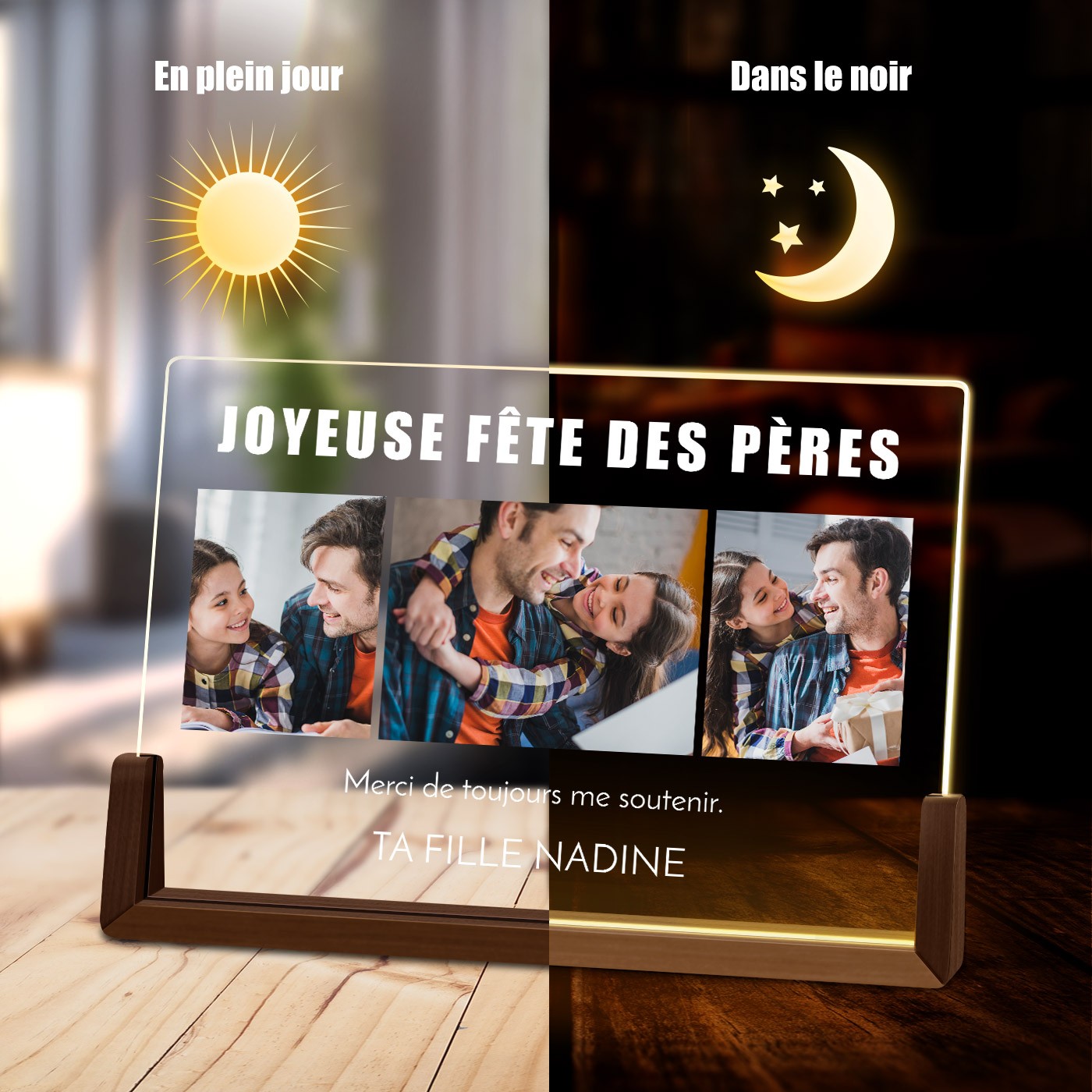 Lámpara LED horizontal personalizada con foto para el Día del Padre