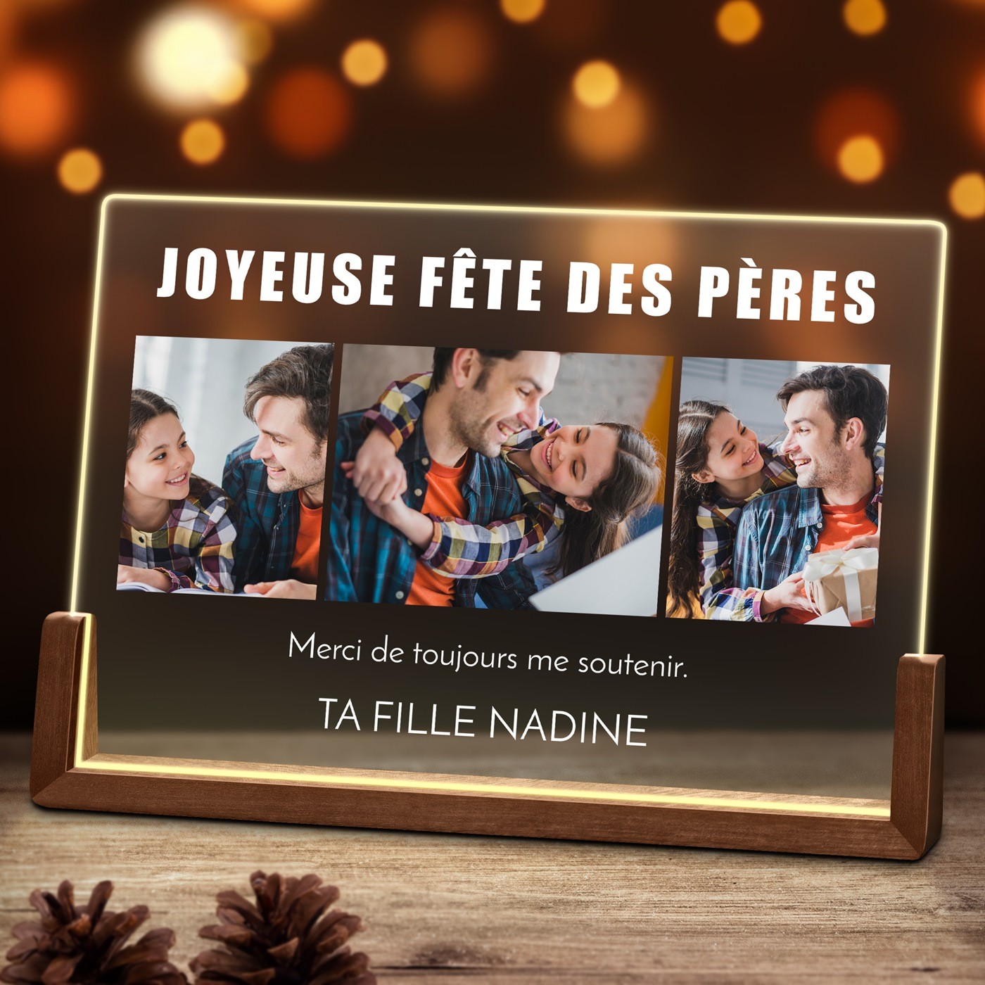 Lámpara LED horizontal personalizada con foto para el Día del Padre