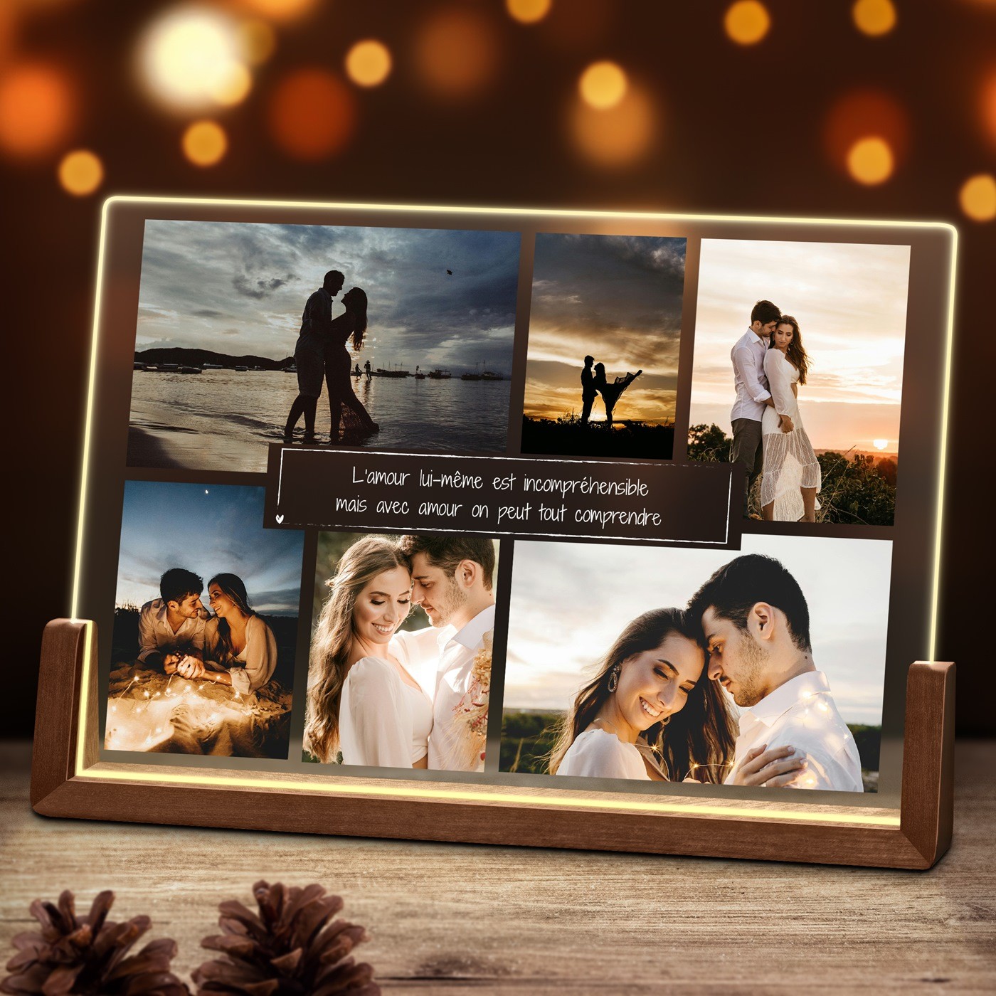 Marco de foto LED horizontal personalizado de Murrano para regalo de aniversario de bodas