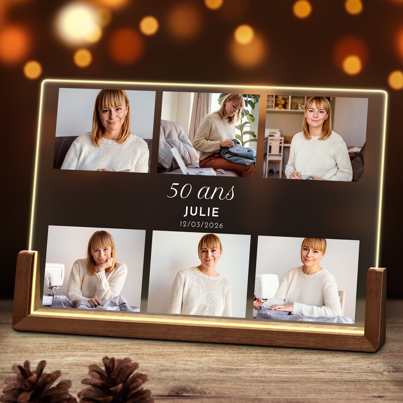 Lámpara LED horizontal personalizada Murrano para el aniversario de las mujeres