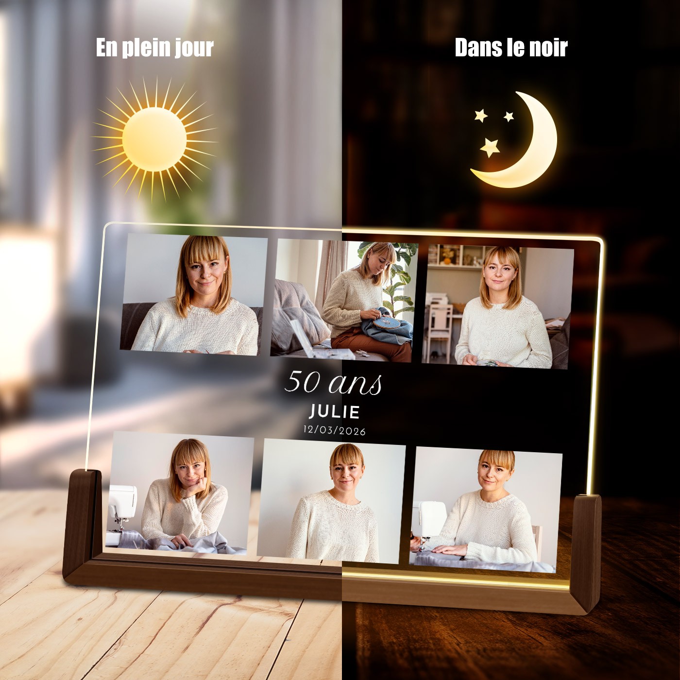 Lámpara LED horizontal personalizada Murrano para el aniversario de las mujeres
